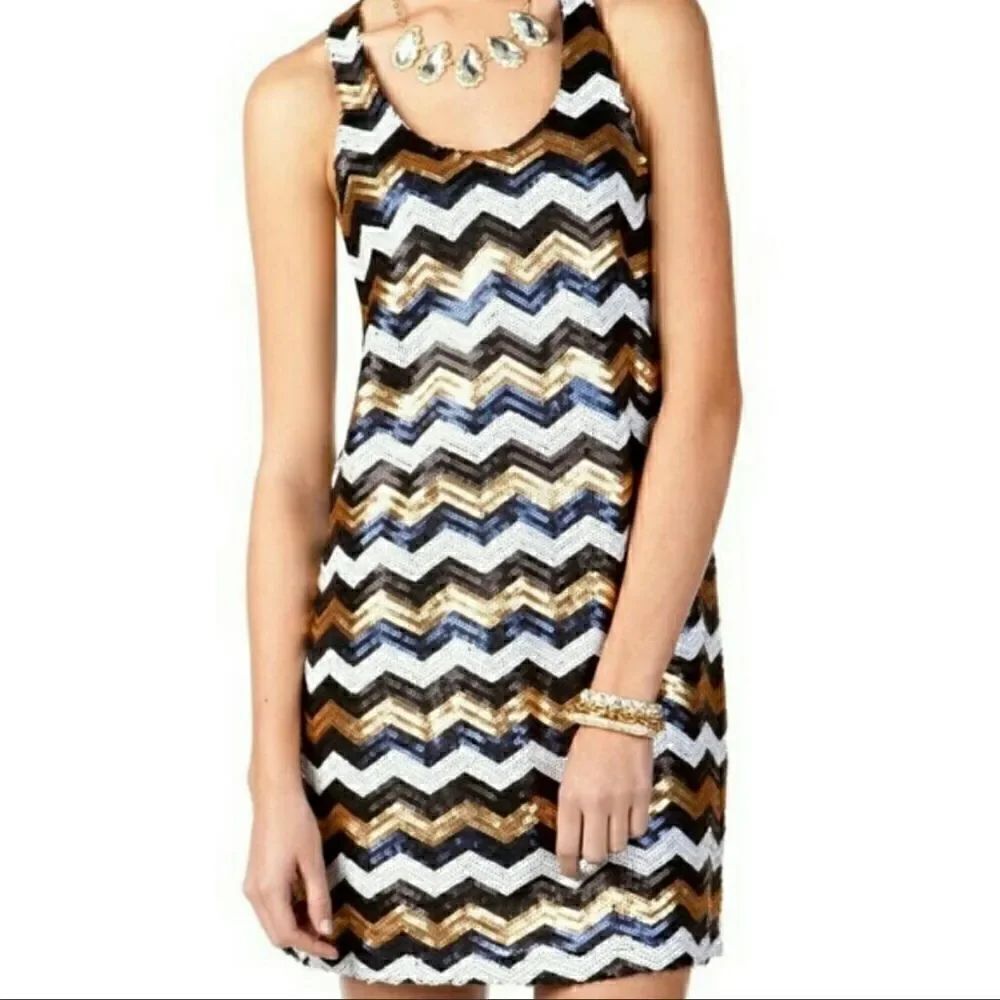 Alya Chevron Sequin Racerback Dress Sz S
